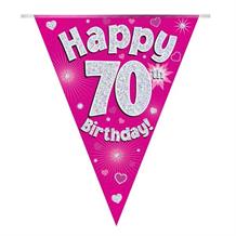 Pink Heart Happy 70th Birthday Foil Flag | Bunting Banner | Decoration