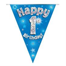 Blue Star Happy 1st Birthday Foil Flag | Bunting Banner | Decoration