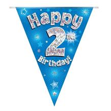Blue Star Happy 2nd Birthday Foil Flag | Bunting Banner | Decoration