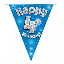 Blue Star Happy 4th Birthday Foil Flag | Bunting Banner | Decoration