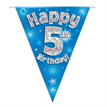 Blue Star Happy 5th Birthday Foil Flag | Bunting Banner | Decoration