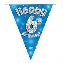 Blue Star Happy 6th Birthday Foil Flag | Bunting Banner | Decoration