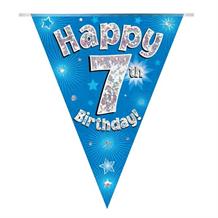 Blue Star Happy 7th Birthday Foil Flag | Bunting Banner | Decoration