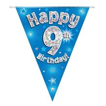 Blue Star Happy 9th Birthday Foil Flag | Bunting Banner | Decoration