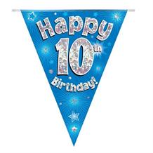 Blue Star Happy 10th Birthday Foil Flag | Bunting Banner | Decoration