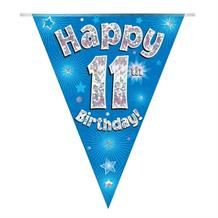 Blue Star Happy 11th Birthday Foil Flag | Bunting Banner | Decoration