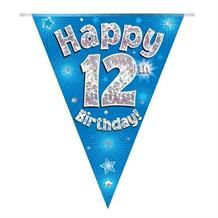 Blue Star Happy 12th Birthday Foil Flag | Bunting Banner | Decoration