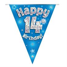 Blue Star Happy 14th Birthday Foil Flag | Bunting Banner | Decoration