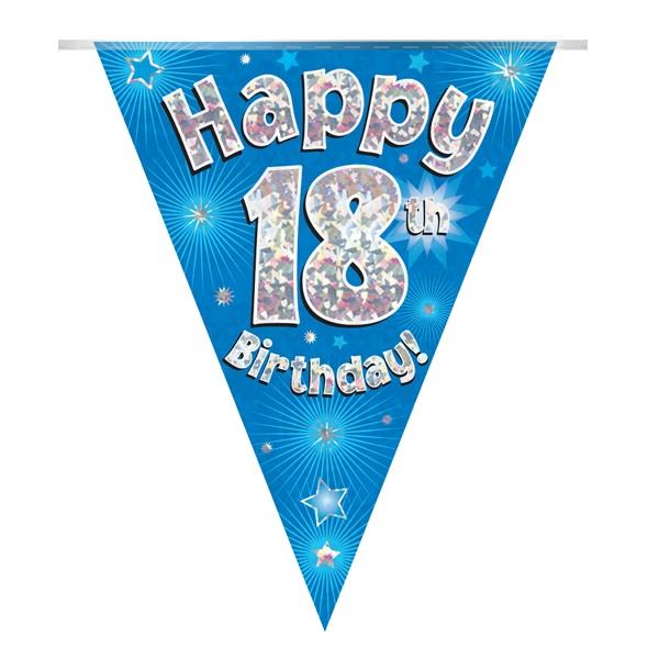 Blue Star Happy 18th Birthday Foil Flag | Bunting Banner | Decoration