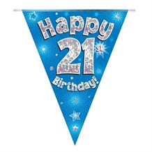 Blue Star Happy 21st Birthday Foil Flag | Bunting Banner | Decoration