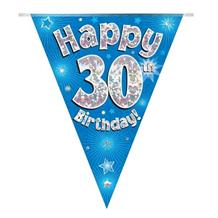 Blue Star Happy 30th Birthday Foil Flag | Bunting Banner | Decoration