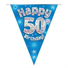 Blue Star Happy 50th Birthday Foil Flag | Bunting Banner | Decoration