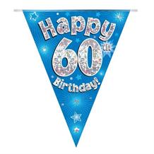 Blue Star Happy 60th Birthday Foil Flag | Bunting Banner | Decoration