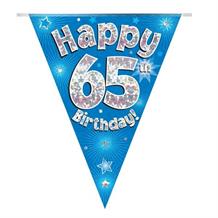 Blue Star Happy 65th Birthday Foil Flag | Bunting Banner | Decoration