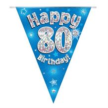 Blue Star Happy 80th Birthday Foil Flag | Bunting Banner | Decoration