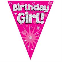 Pink Hearts Birthday Girl Bunting Decoration | Party Save Smile