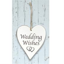 Wooden Heart Whitewash Wedding Wishes Hanging Heart Decoration