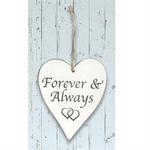 Wooden Heart Whitewash Forever and Always Hanging Heart Decoration