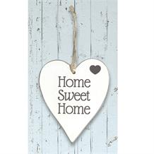 Wooden Heart Whitewash Home Sweet Home Hanging Heart Decoration