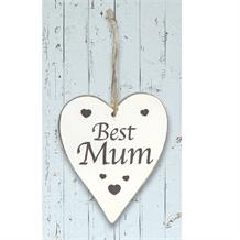 Wooden Heart Whitewash Best Mum Hanging Heart Decoration