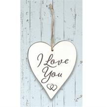 Wooden Heart Whitewash I Love You Hanging Heart Decoration