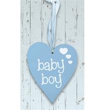 Wooden Heart Blue Baby Boy Hanging Heart Decoration