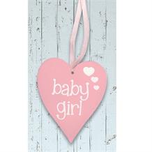 Wooden Heart Pink Baby Girl Hanging Heart Decoration