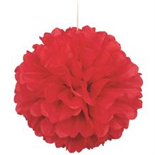 Bright Red 16" Puff Ball Party Hanging Decorations