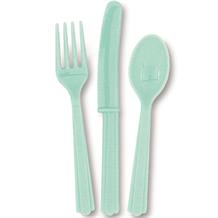 Mint Green Knife, Fork and Spoon Plastic Party Cutlery Set
