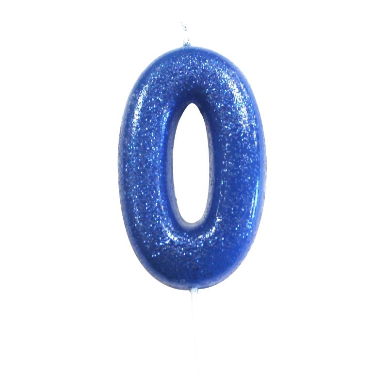 Blue Glitter Number 0 Birthday Cake Candle | Decoration