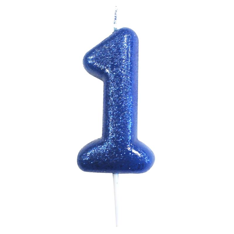 Blue Glitter Number 1 Birthday Cake Candle | Decoration