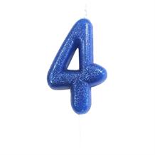 Blue Glitter Number 4 Birthday Cake Candle | Decoration