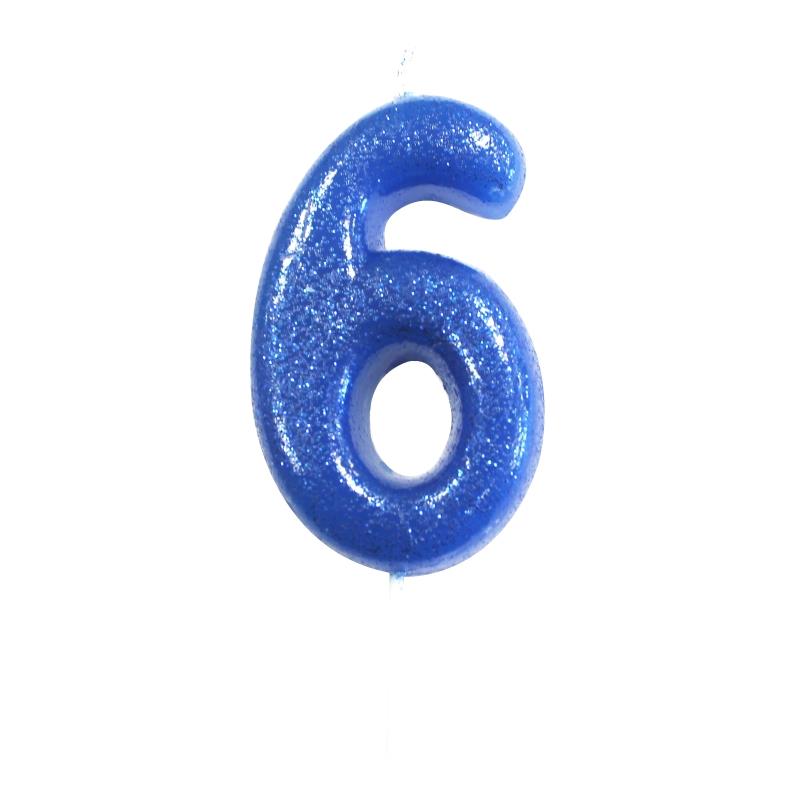 Blue Glitter Number 6 Birthday Cake Candle | Decoration