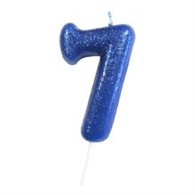 Blue Glitter Number 7 Birthday Cake Candle | Decoration