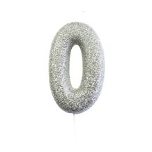 Silver Glitter Number 0 Birthday Cake Candle | Decoration