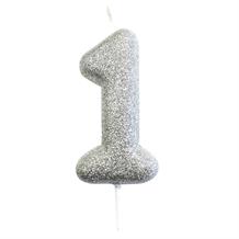 Silver Glitter Number 1 Birthday Cake Candle | Decoration