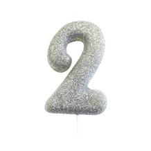Silver Glitter Number 2 Birthday Cake Candle | Decoration