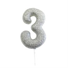 Silver Glitter Number 3 Birthday Cake Candle | Decoration