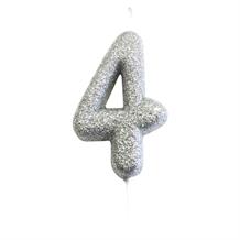Silver Glitter Number 4 Birthday Cake Candle | Decoration