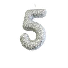 Silver Glitter Number 5 Birthday Cake Candle | Decoration