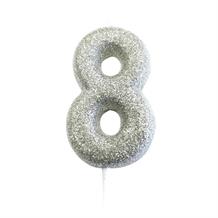 Silver Glitter Number 8 Birthday Cake Candle | Decoration
