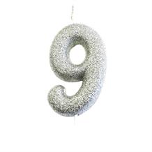 Silver Glitter Number 9 Birthday Cake Candle | Decoration
