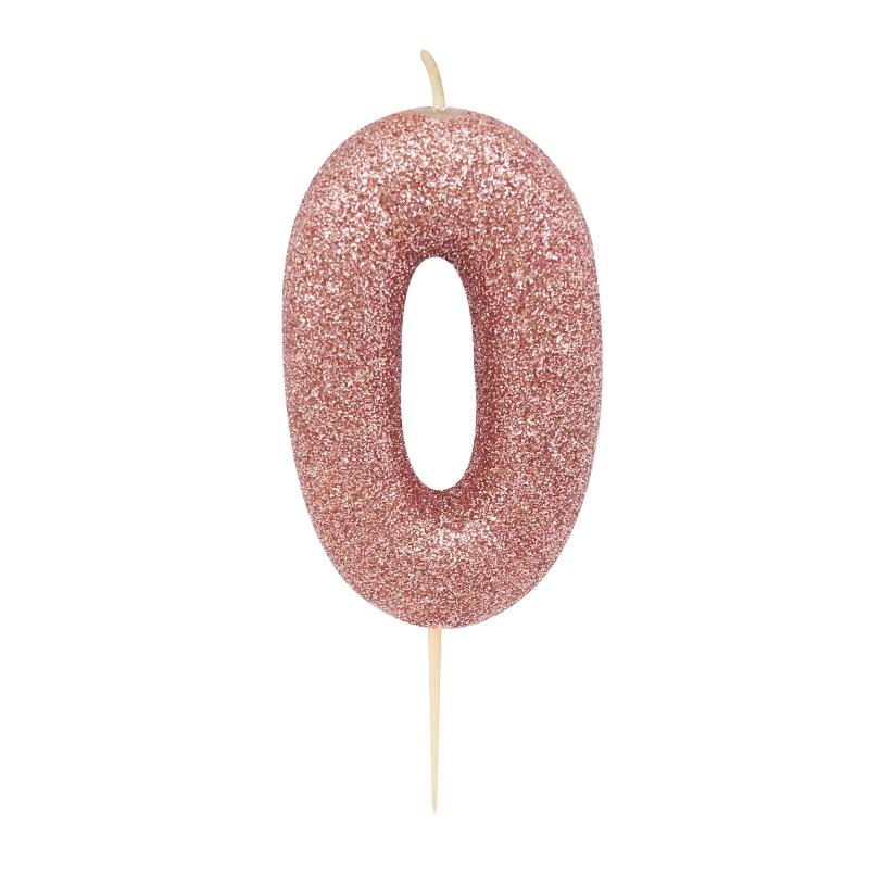 Rose Gold Glitter Number 0 Birthday Cake Candle | Decoration