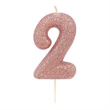 Rose Gold Glitter Number 2 Birthday Cake Candle | Decoration