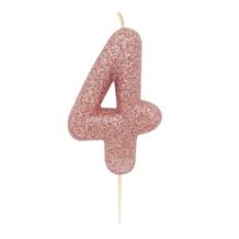 Rose Gold Glitter Number 4 Birthday Cake Candle | Decoration