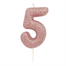 Rose Gold Glitter Number 5 Birthday Cake Candle | Decoration