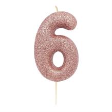 Rose Gold Glitter Number 6 Birthday Cake Candle | Decoration