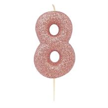 Rose Gold Glitter Number 8 Birthday Cake Candle | Decoration