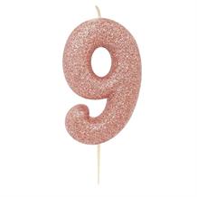 Rose Gold Glitter Number 9 Birthday Cake Candle | Decoration