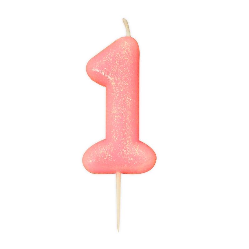 Pink Glitter Number 1 Birthday Cake Candle | Decoration